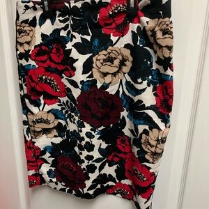 Adrianna Papell Red and Black Floral Pencil Skirt